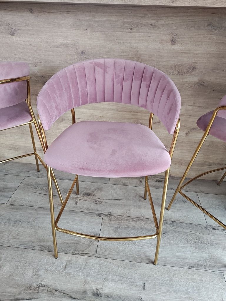 Sprzedam 3 Hokery Margo , krzesła barowe w stylu Glamour Róż Złoto sta