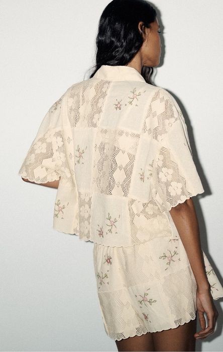 Zara Komlet Set Koszula + spodenki z haftem xs