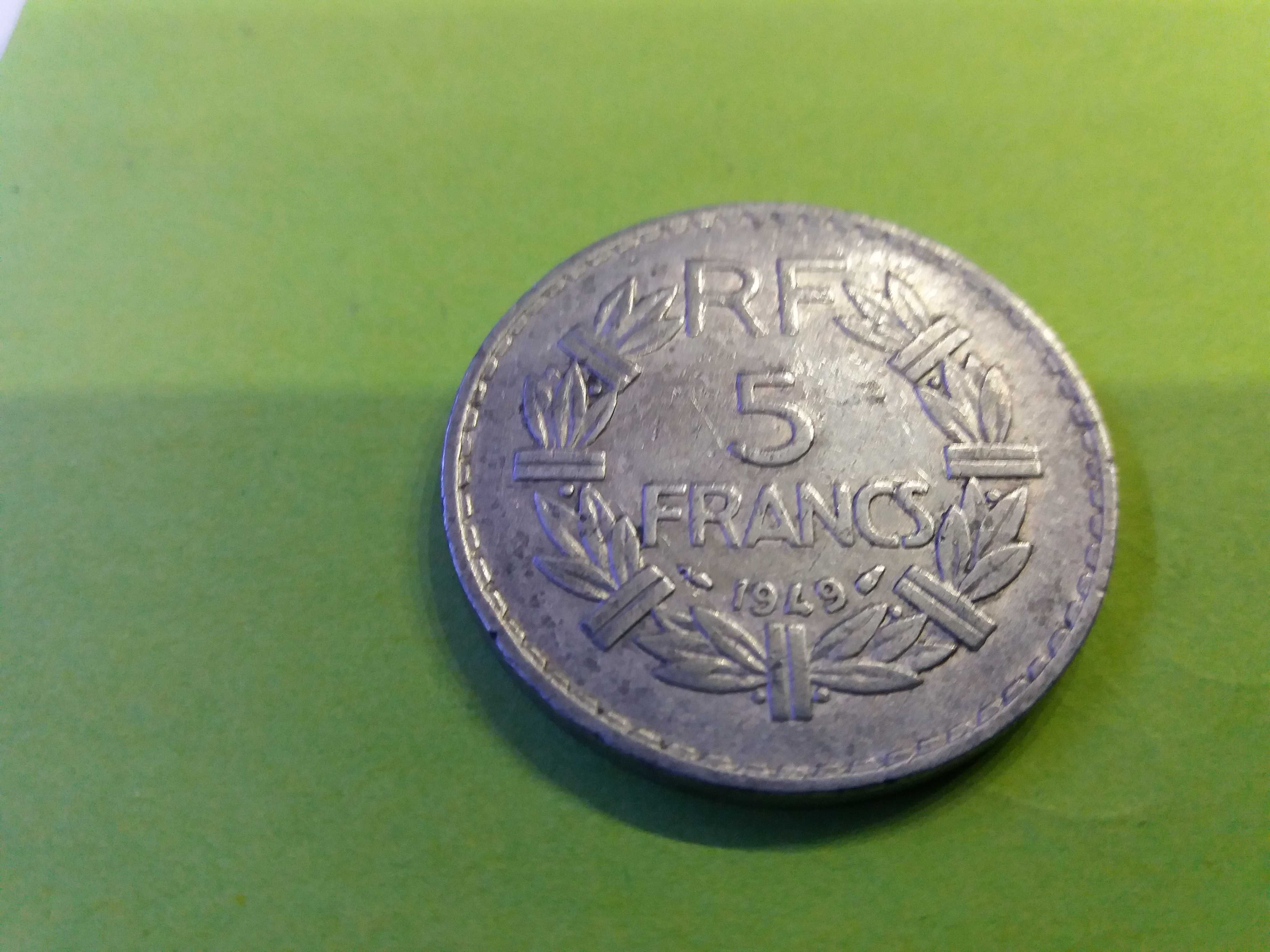 Moneta, Francja, Lavrillier, 5 Francs, 1949, Paris.Połysk