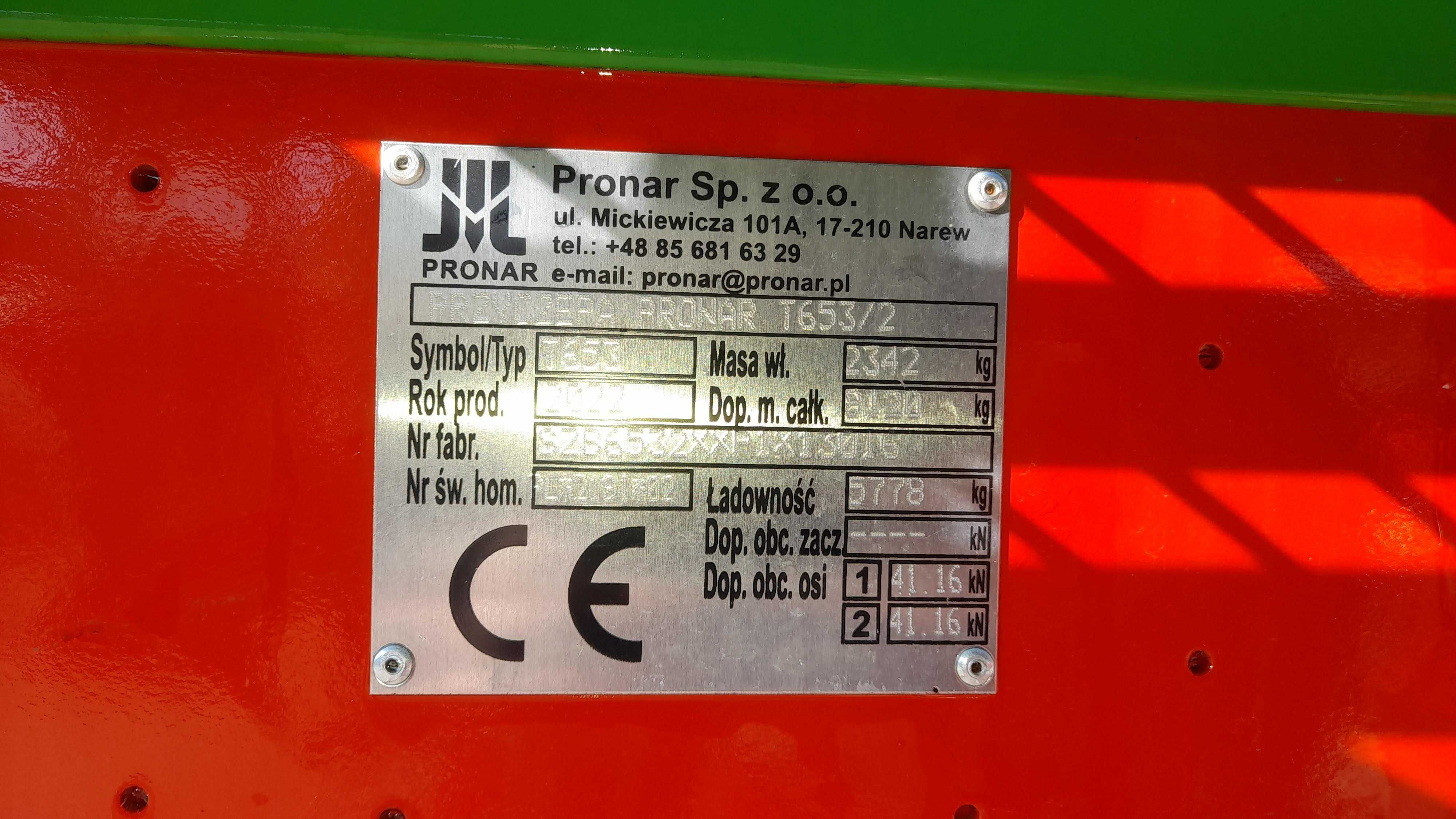 Przyczepa PRONAR 6 ton - T653/2 fabrycznie nowa - cena PROMOCYJNA!!!