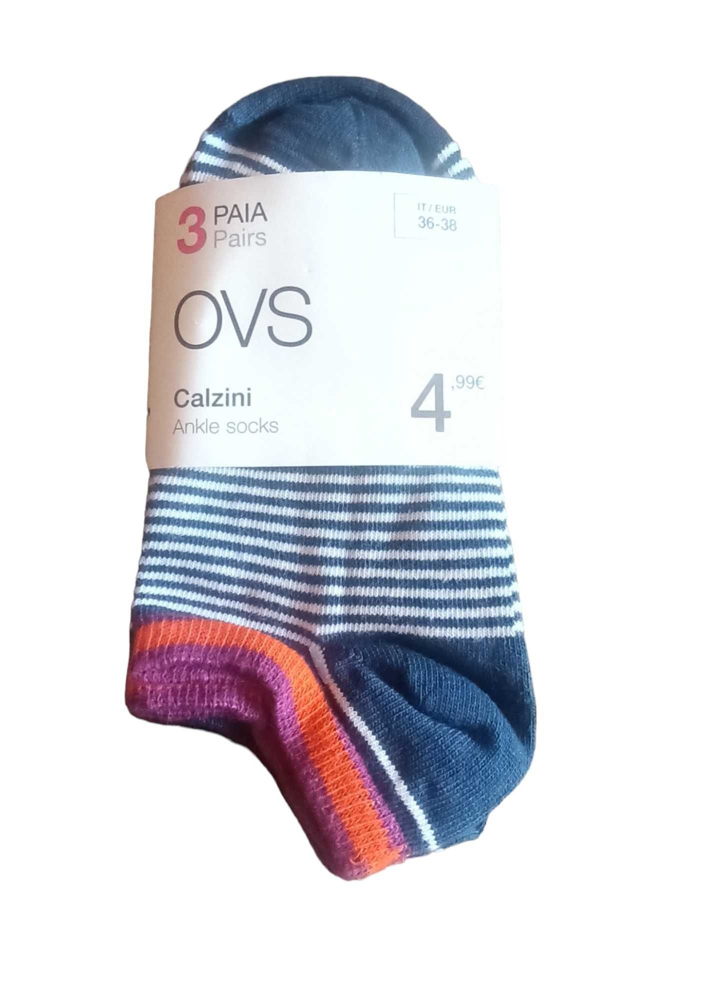 OVS Granatowe Skarpetki W Paseczki 3 Pack Rozm. 36-38