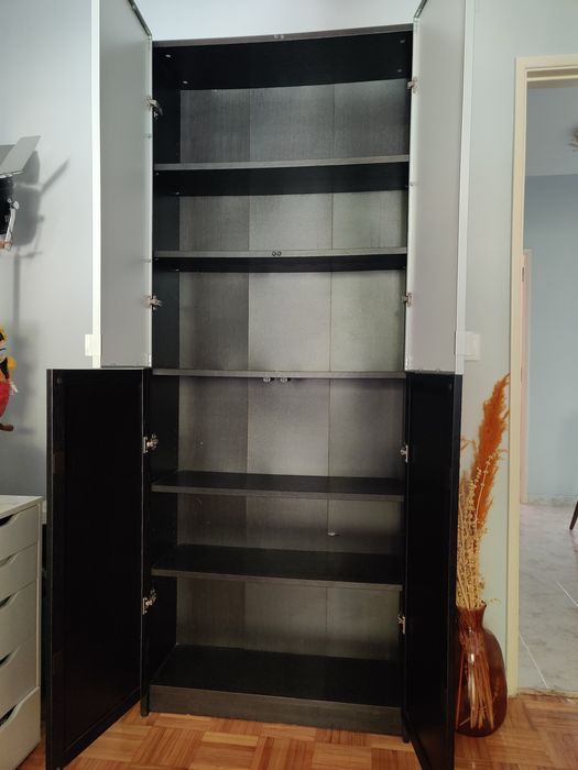 Estante c/portas de vidro, preto efeito carvalho