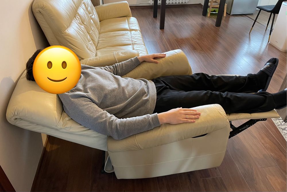 Komplet skórzany: Fotel rozkładany relax i sofa z funkcją spania