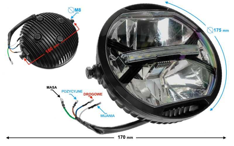 Reflektor Lampa Przednia LED Motorower Motocykl Caffe Racer Bober
