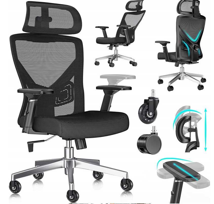Ergonomiczne krzesło biurowe z regulowanymi podłokietnikami