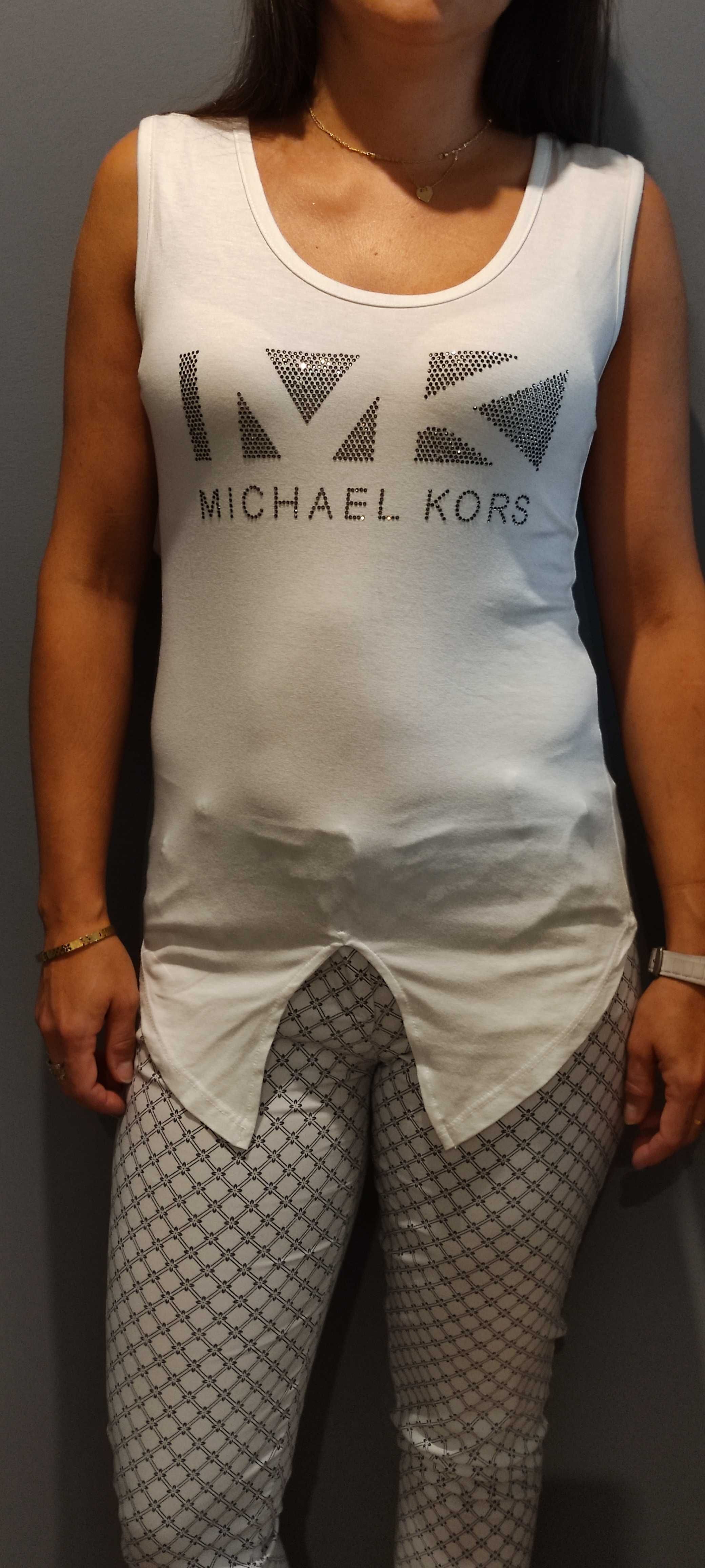 Michael  Kors, biała bluzeczka, zdobiona ciemnymi cyrkoniami.