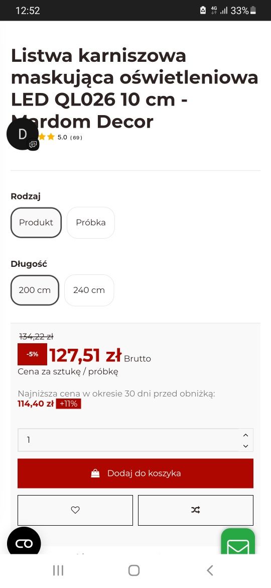Listwa maskująca oświetleniowa 10 cm MardomDecor 2m