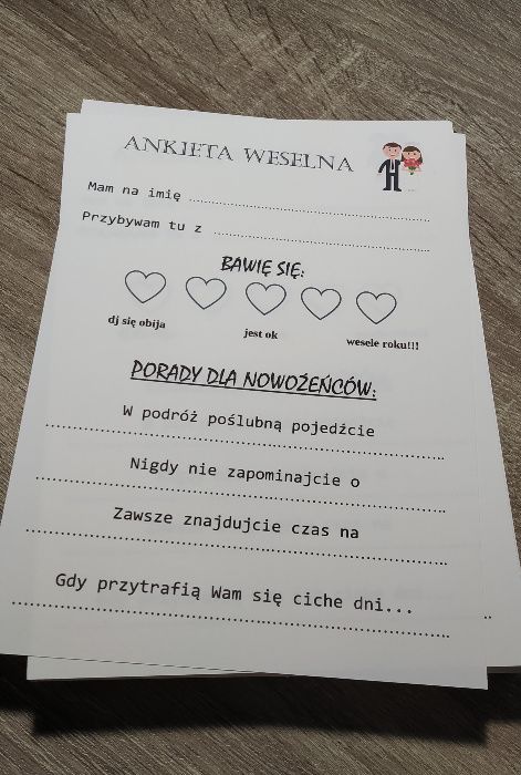 Ankieta weselna format A5