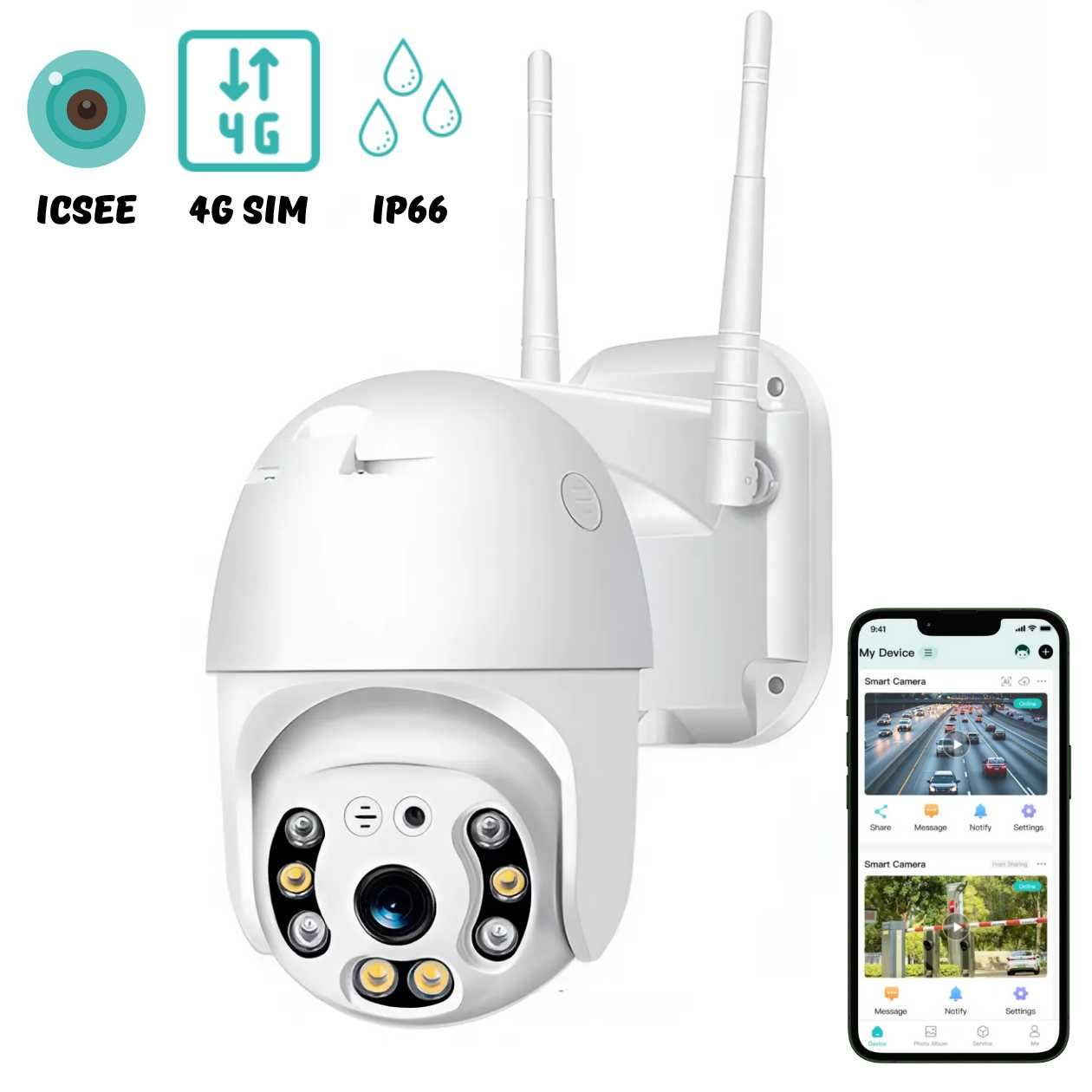 Поворотна iCsee 4G камера відеонагляду IP Wifi під сім карту зовнішня