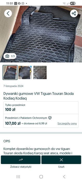Dywaniki samochodowe vw tiguan taureg skoda kodiaq seat ateca