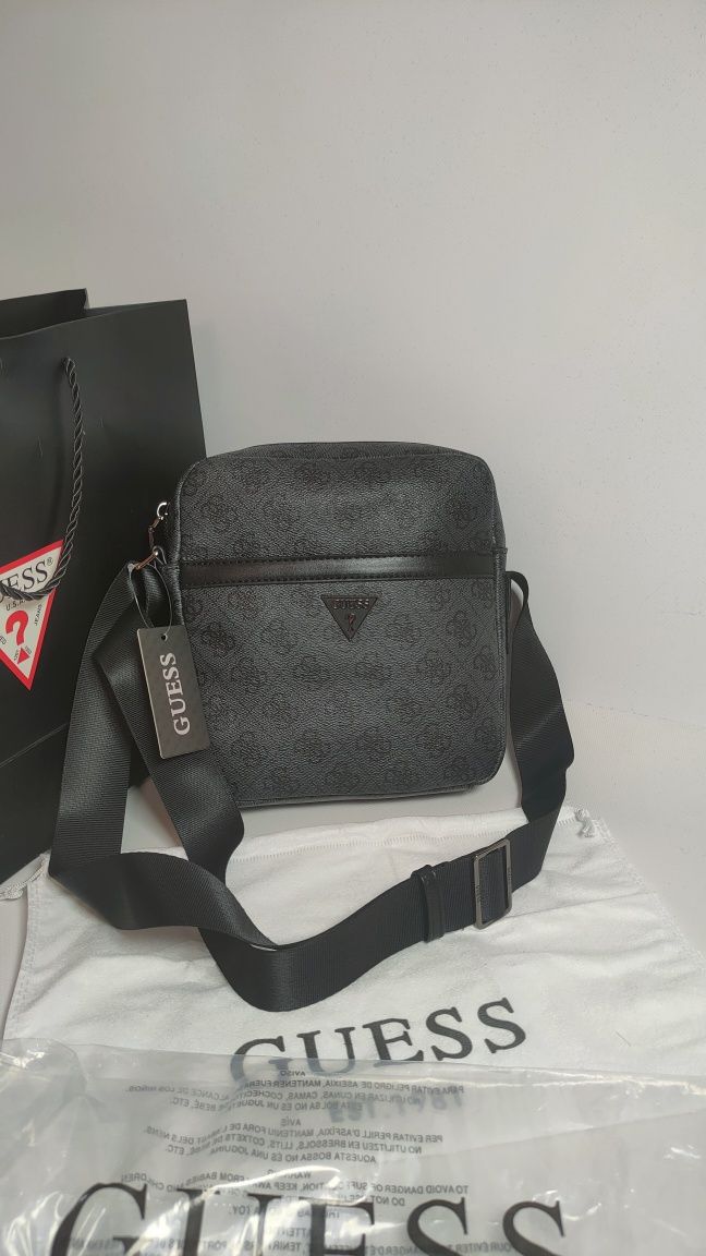 Монограмна чоловіча барсетка Guess. Сумка гес через плече