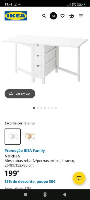 Mesa de abas rebatíveis IKEA Norden
