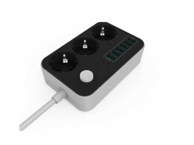 Listwa zasilająca 3 gniazda + 6x usb przedłużacz