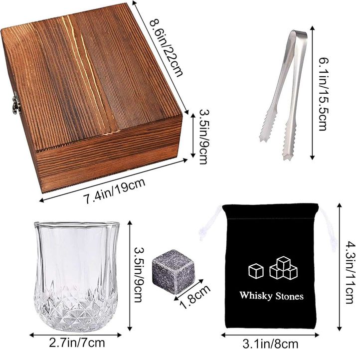 Kamienie do whisky i 2 szklanki – elegancki zestaw prezentowy