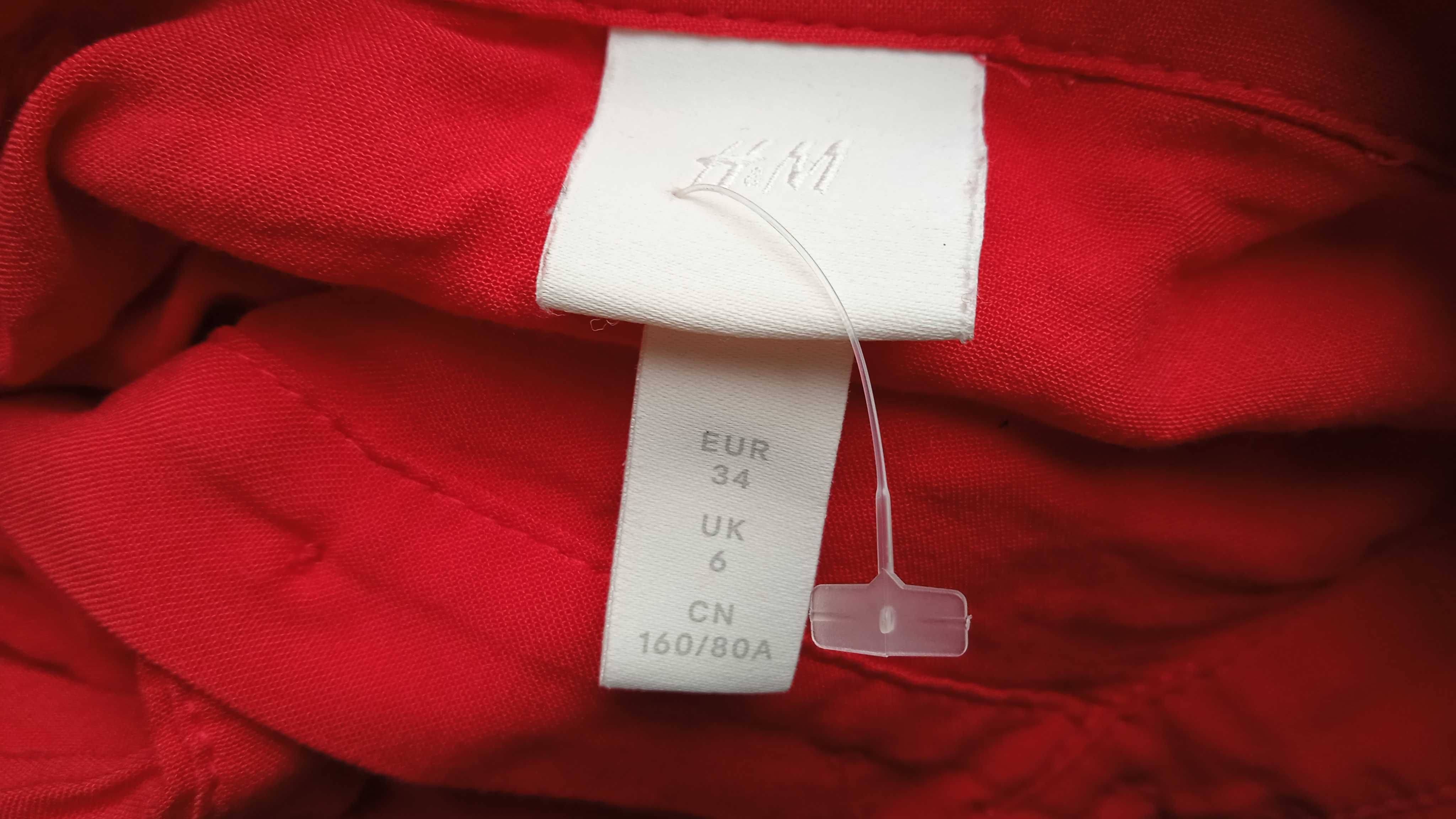 H&M czerwona sukienka koszulowa midi szmizjerka 34 xS zapinana sutanna