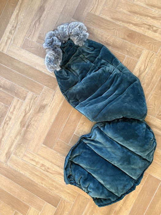 Spiworek do wozka butelkowa zielen z futerkiem