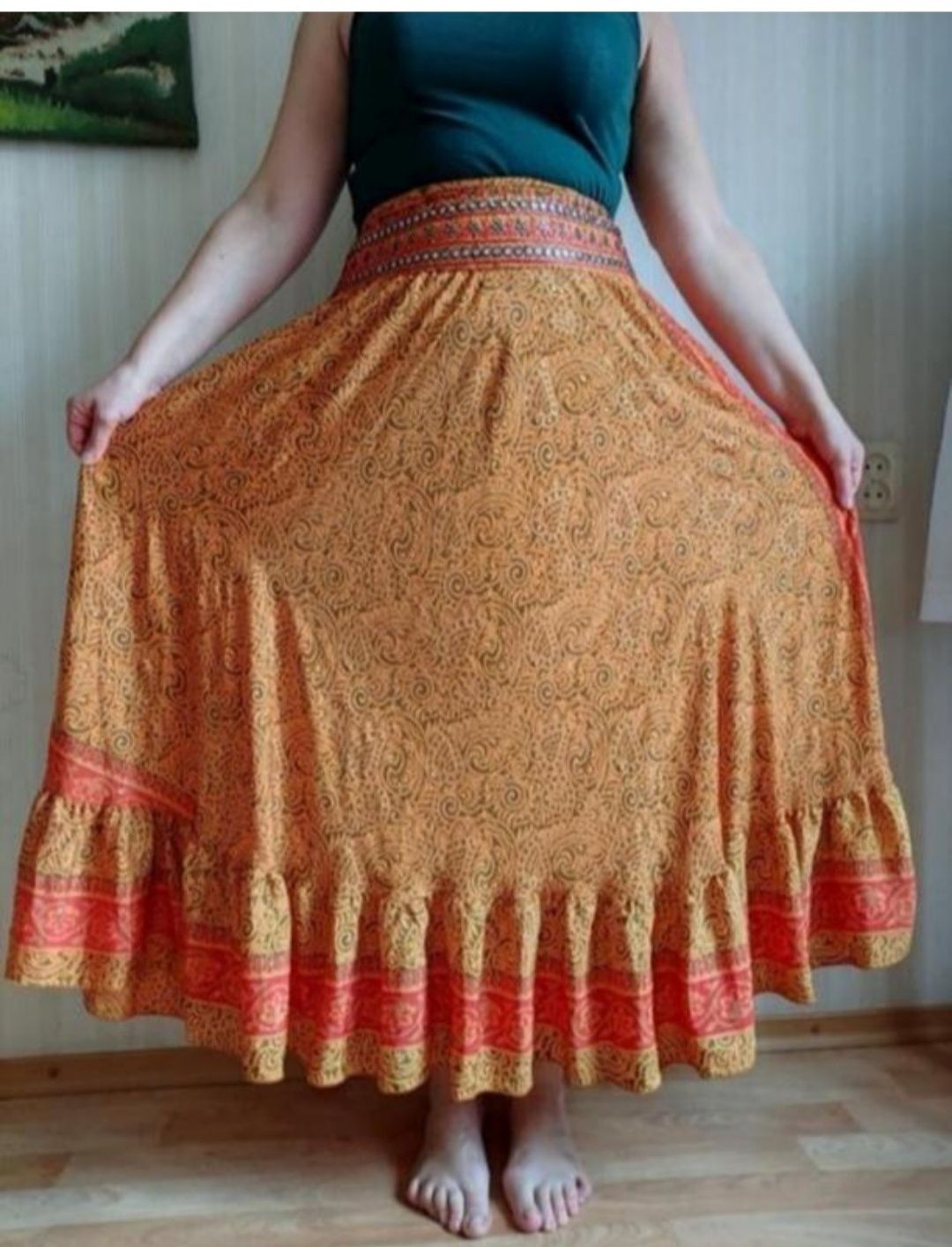 Шикарна спідниця саржевий шовк максі, бохо стиль, ручної роботи Індія