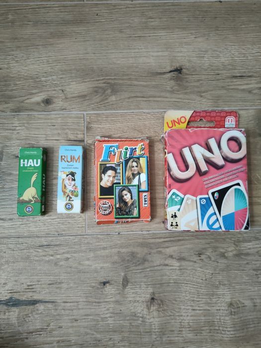 Uno Mattel oryginalna, Rum, Hau, Flirt, gra karciana, planszowa