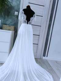 suknia ślubna księżniczka plisowana rozmiar xl 42 koronkowa etno retro