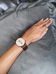 Emporio Armani zegarek unisex męski analogowy złoty pasek skóra brąz