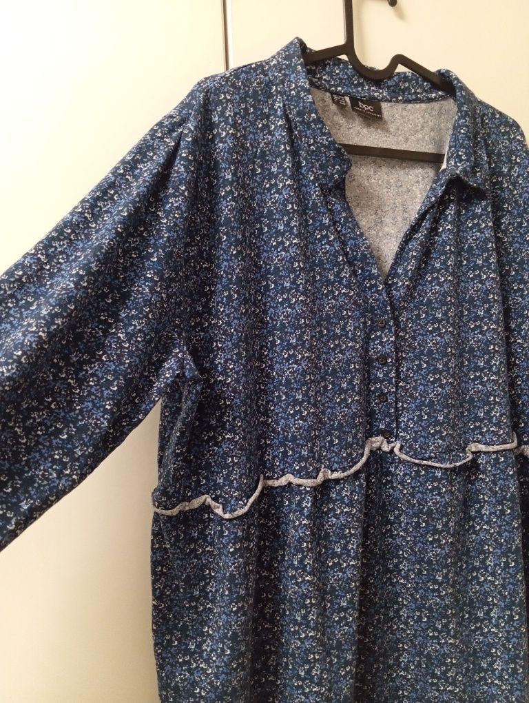 Sukienka Bonprix 48/50 plus size tunika w kwiaty bawełna kołnierz