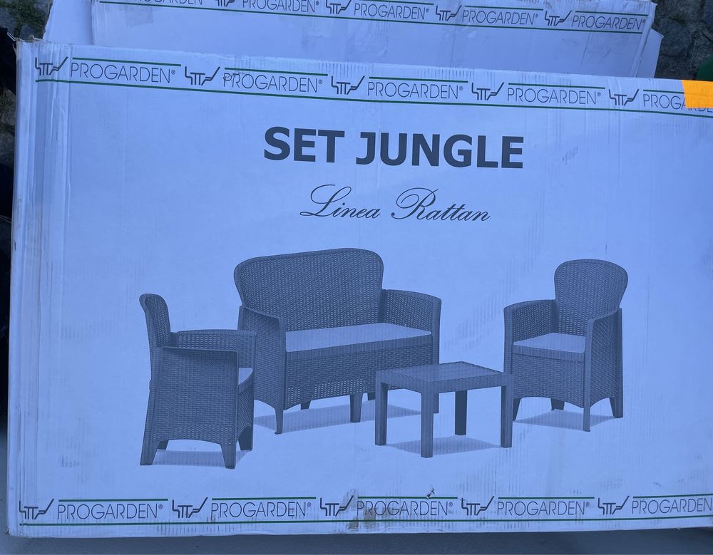Conjunto/set de mesa + sofa + cadeiras de jardim com almofadas