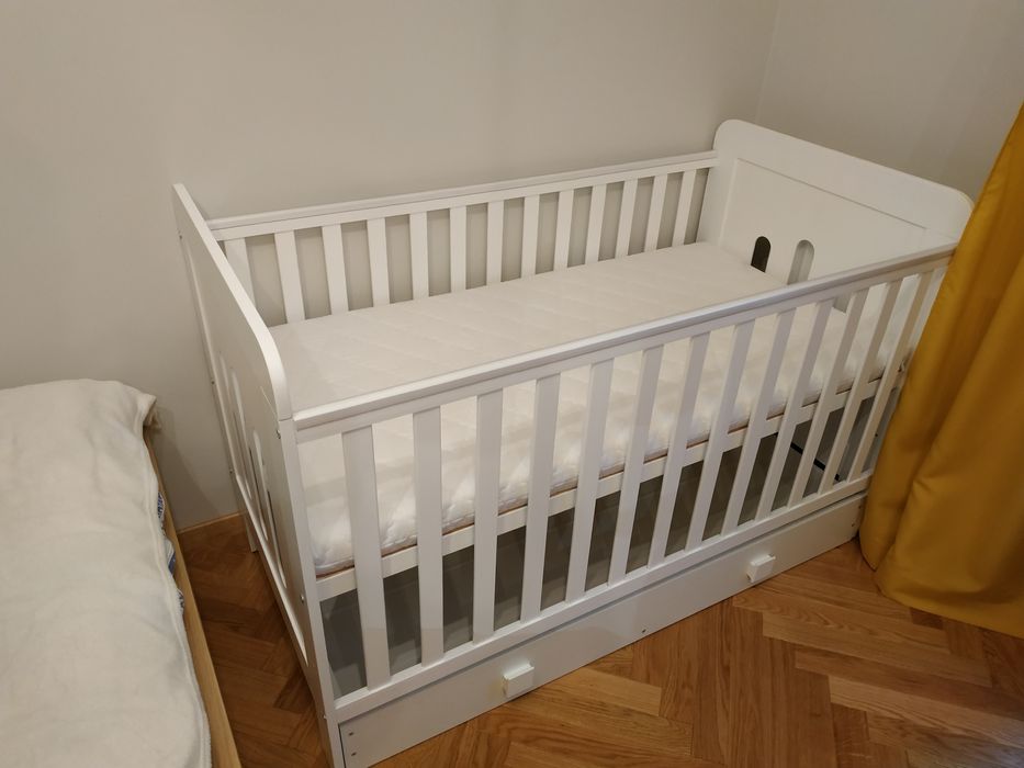 Łóżeczko niemowlęce 2w1 Zuza biała szuflada 140x70