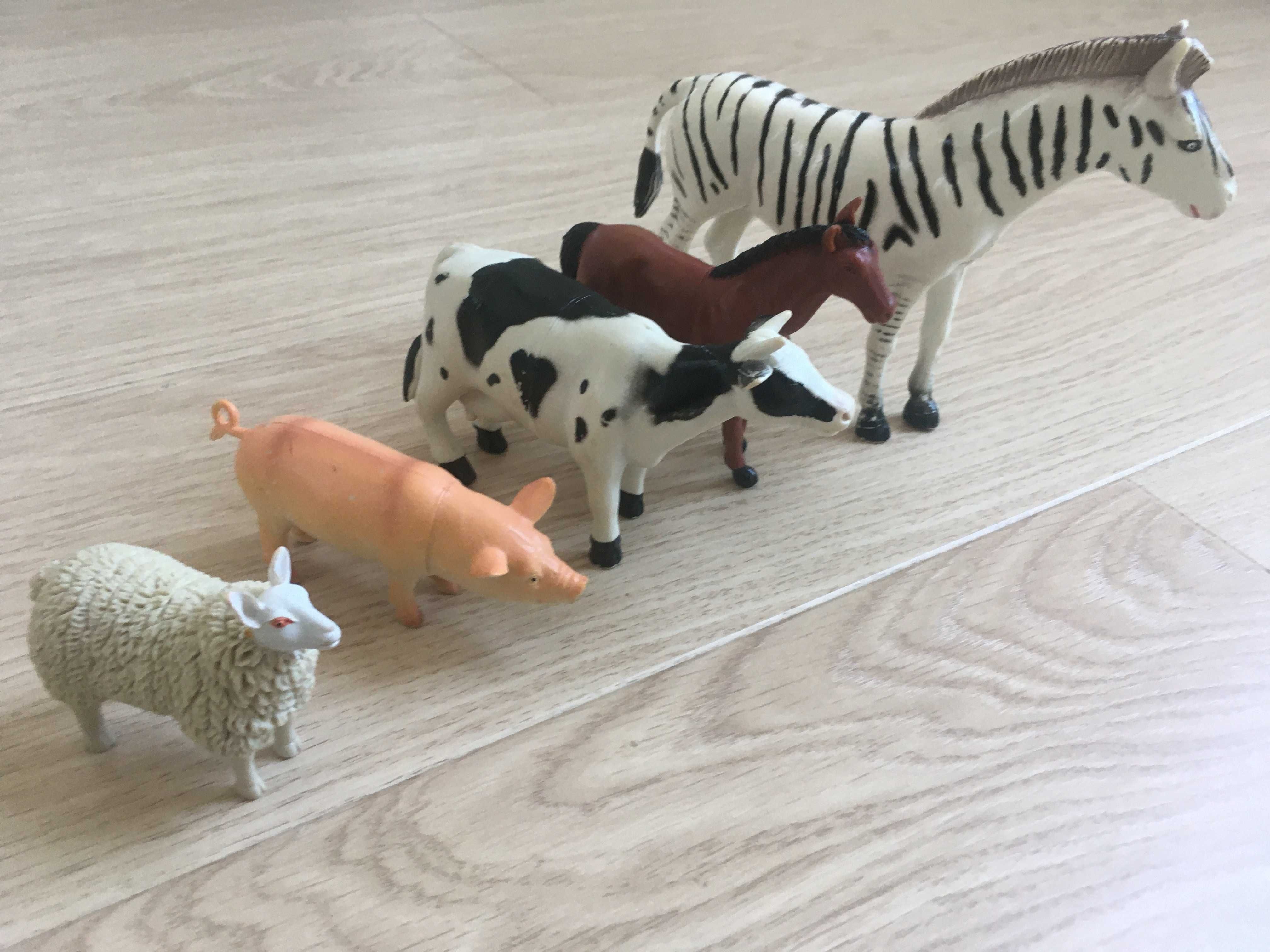 FIGURKI zwierząt zestaw 5 sztuk - zebra, krowa, koń, świnia, owca