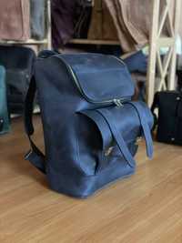 Шкіряний рюкзак темно синій, рюкзак для ноутбуку натуральна шкіоа