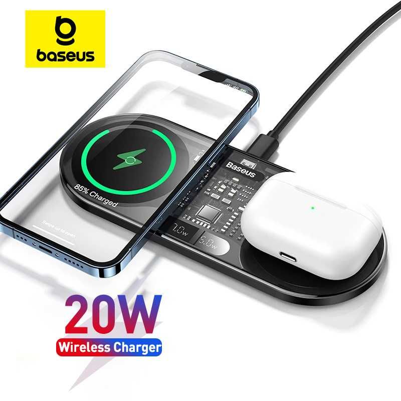 Беспроводная зарядка Baseus LED Display 2in1 Wireless Charger 20W