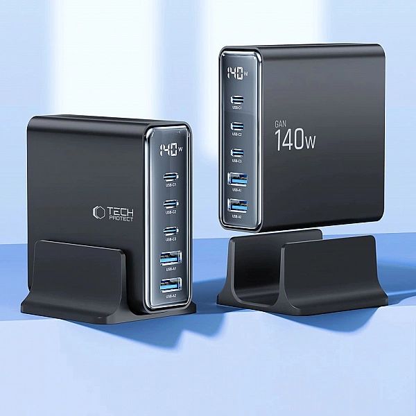 Stacja ładująca Tech-Protect DC140W-GAN 5-PORT PD140W/QC3.0 - czarna