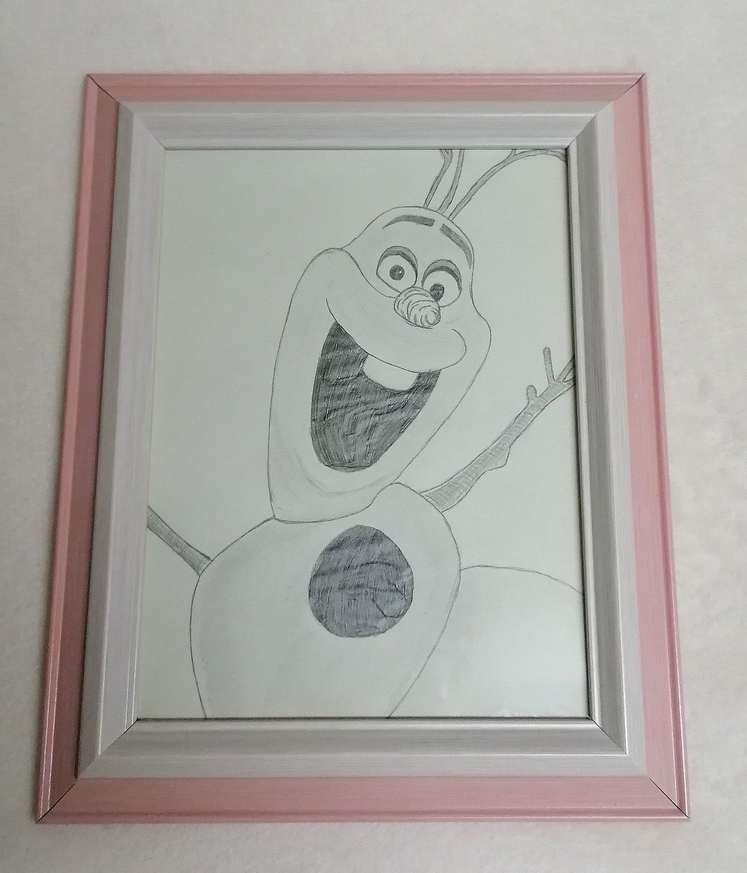 Desenho do Olaf em moldura