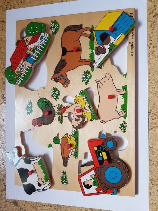 Drewniane puzzle vintage układanka farma