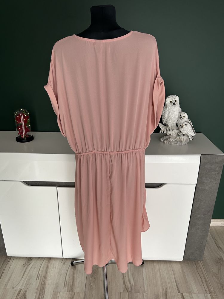 Piękna sukienka pudrowy róż plus size nowa bez metki 2xl