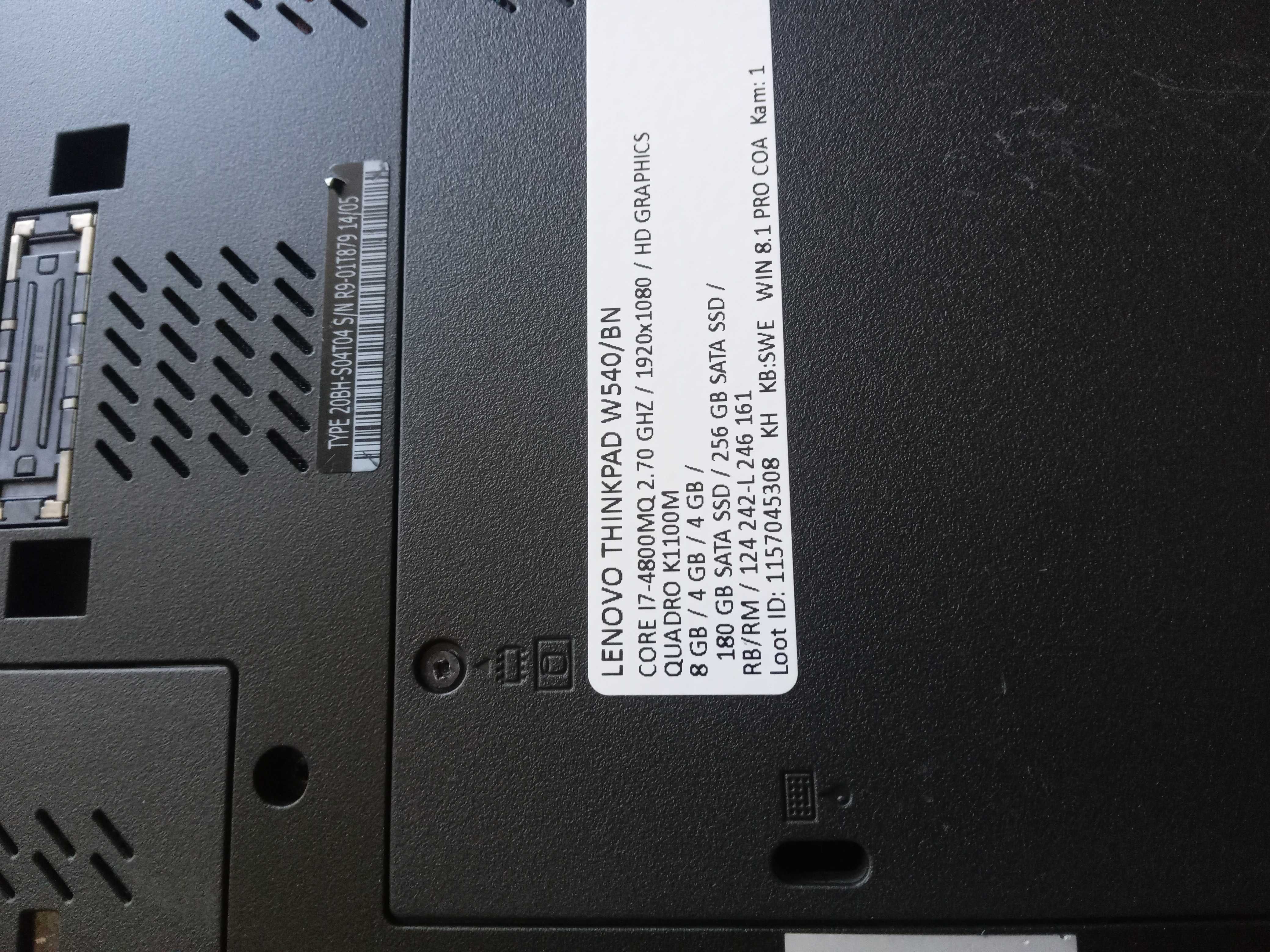 Laptop Lenovo ThinkPad  W540/ Core I7-4800MQ/16GB/256GB SSD