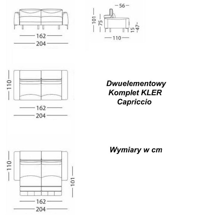Kanapa Kler Capriccio, skóra i "elektryka"+2 Fotele Kler Alto, skóra