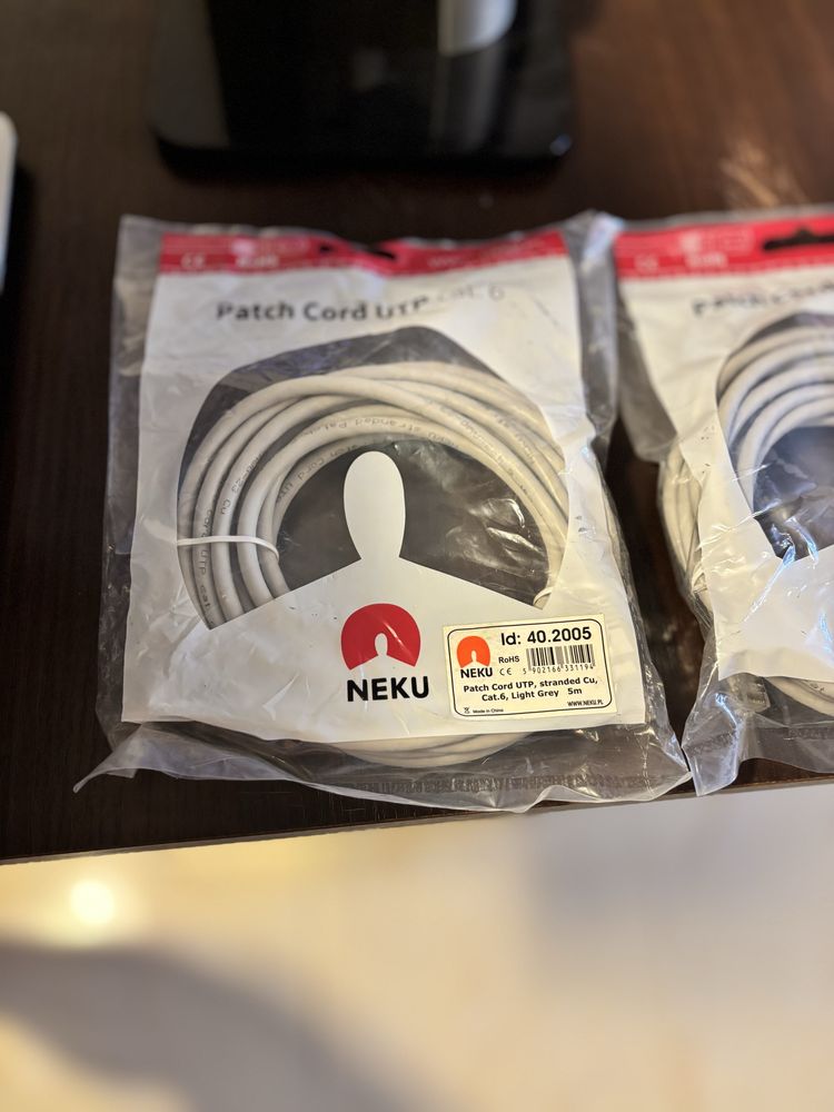 Patchcord UTP kat.6 kabel sieciowy LAN 2x RJ45 płaski szary 5m NEKU