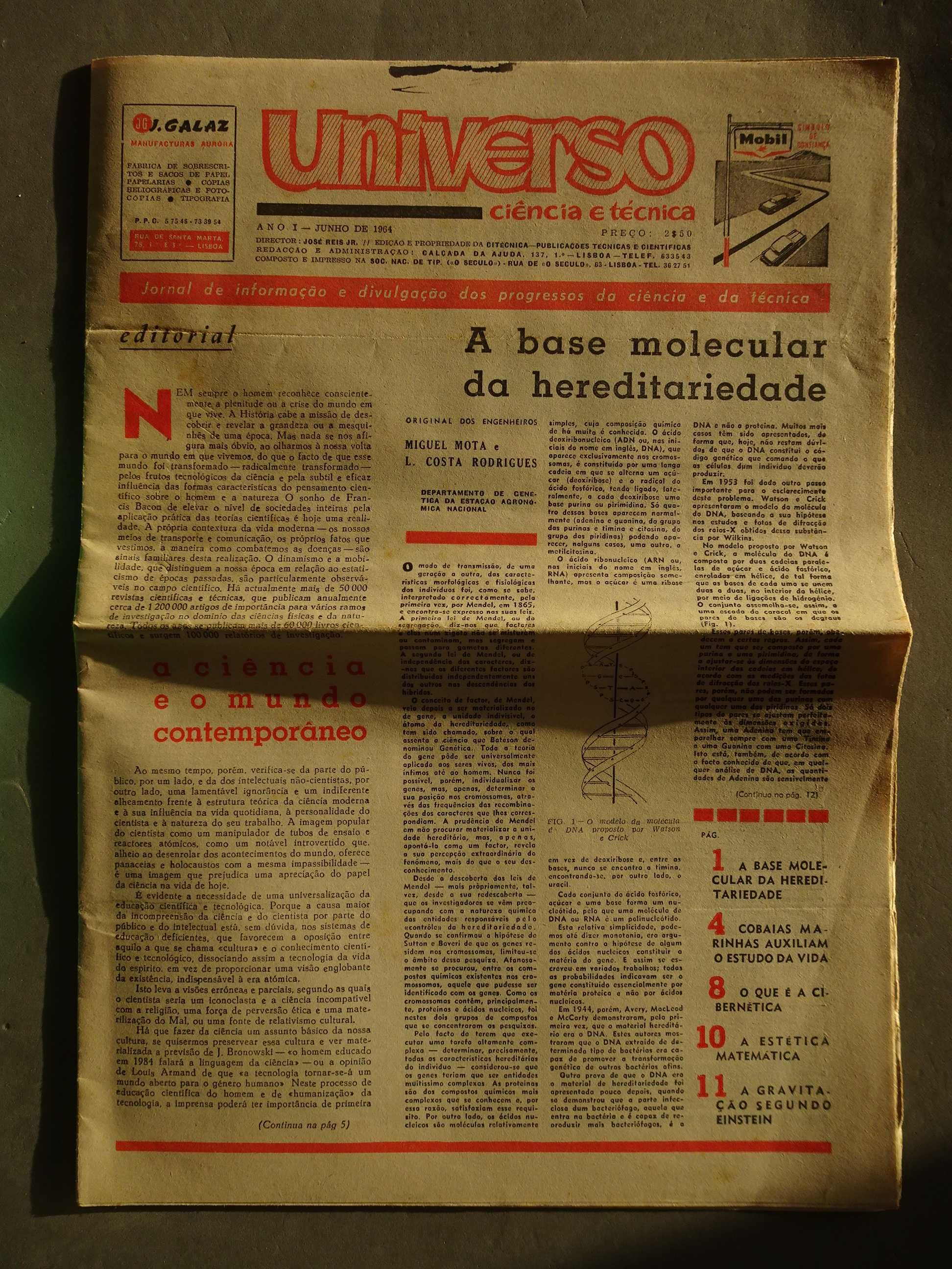 Antigo jornal Universo Ciência e Técnica - Ano I - 1964