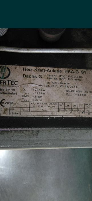 Kogenerator 5.5kW gaz  propan butan albo ziemny