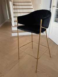 Krzesło barowe czarny welur, złote nogi