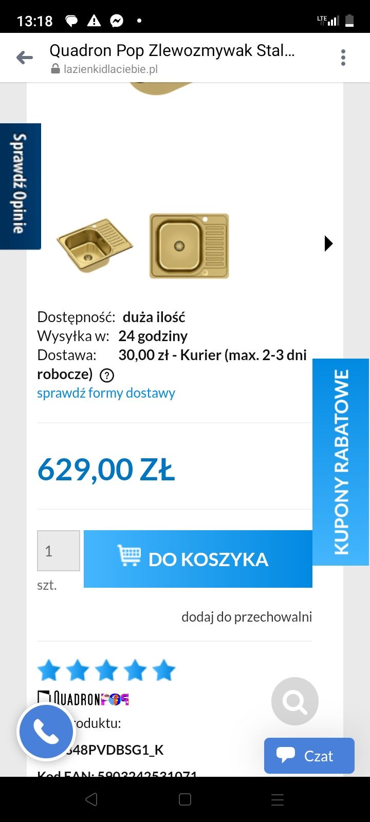 Zlewozmywak złoty