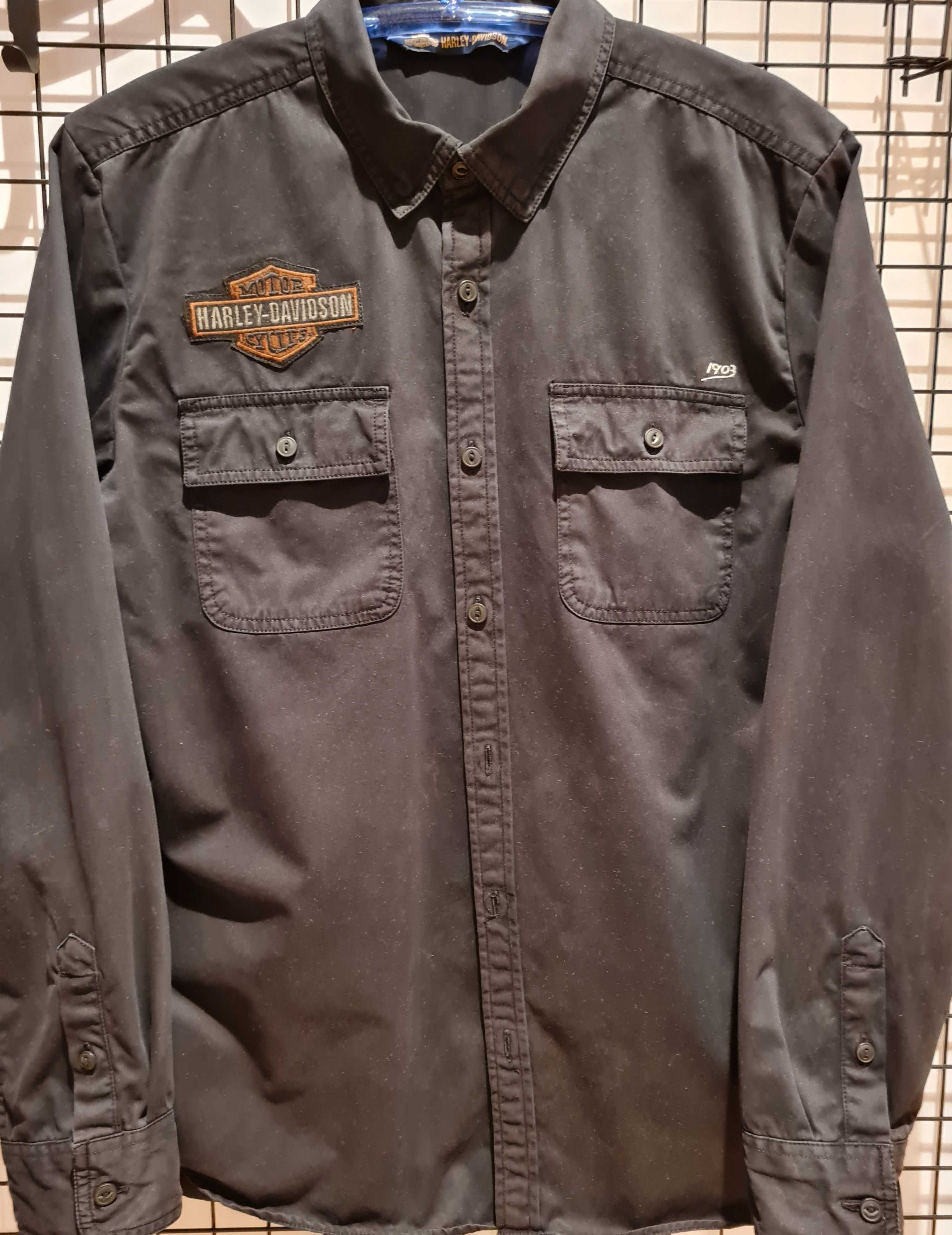 Męska czarna koszula Harley-Davidson z Logo Patch Shirt, r L, jak NOWA