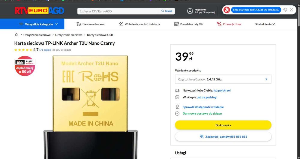 Karta sieciowa TP-LINK Archer T2U Nano Czarny