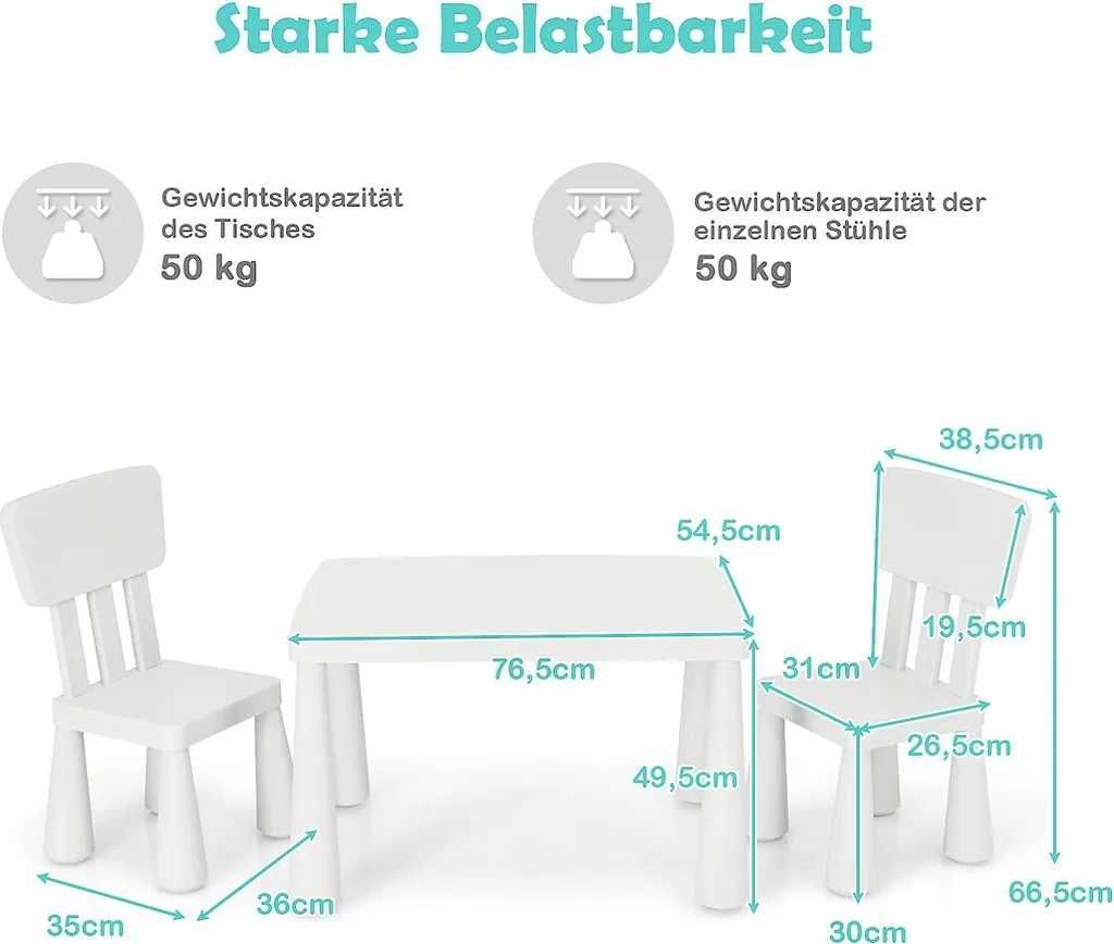 Zestaw mebli dla dzieci  3 el. stolik i krzesełka dla dzieci, BIAŁY