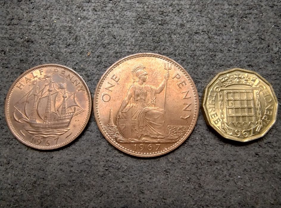 Anglia UK Ełk Brytania 3 monety 1967