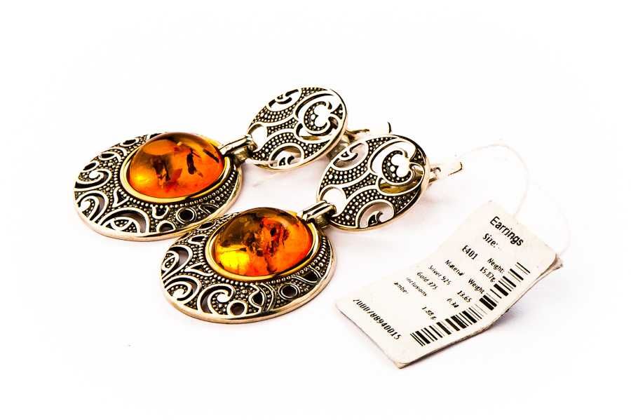 Długie Srebrno-Złote Kolczyki - Srebrne Kolczyki - 15,87g - BURSZTYN