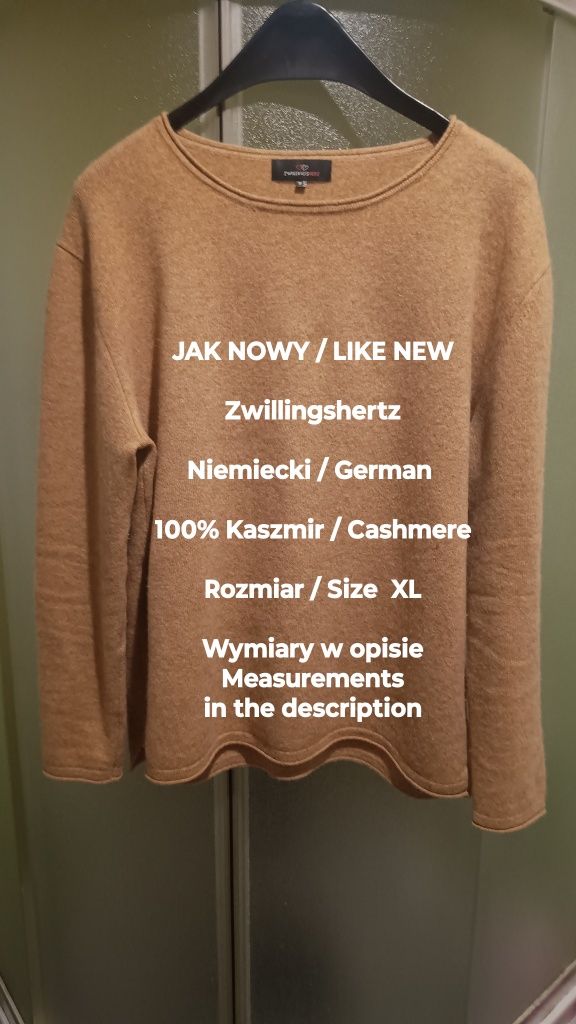 Niemiecki delikatny sweterek z kaszmiru, 100% Kaszmir,  Rozmiar XL