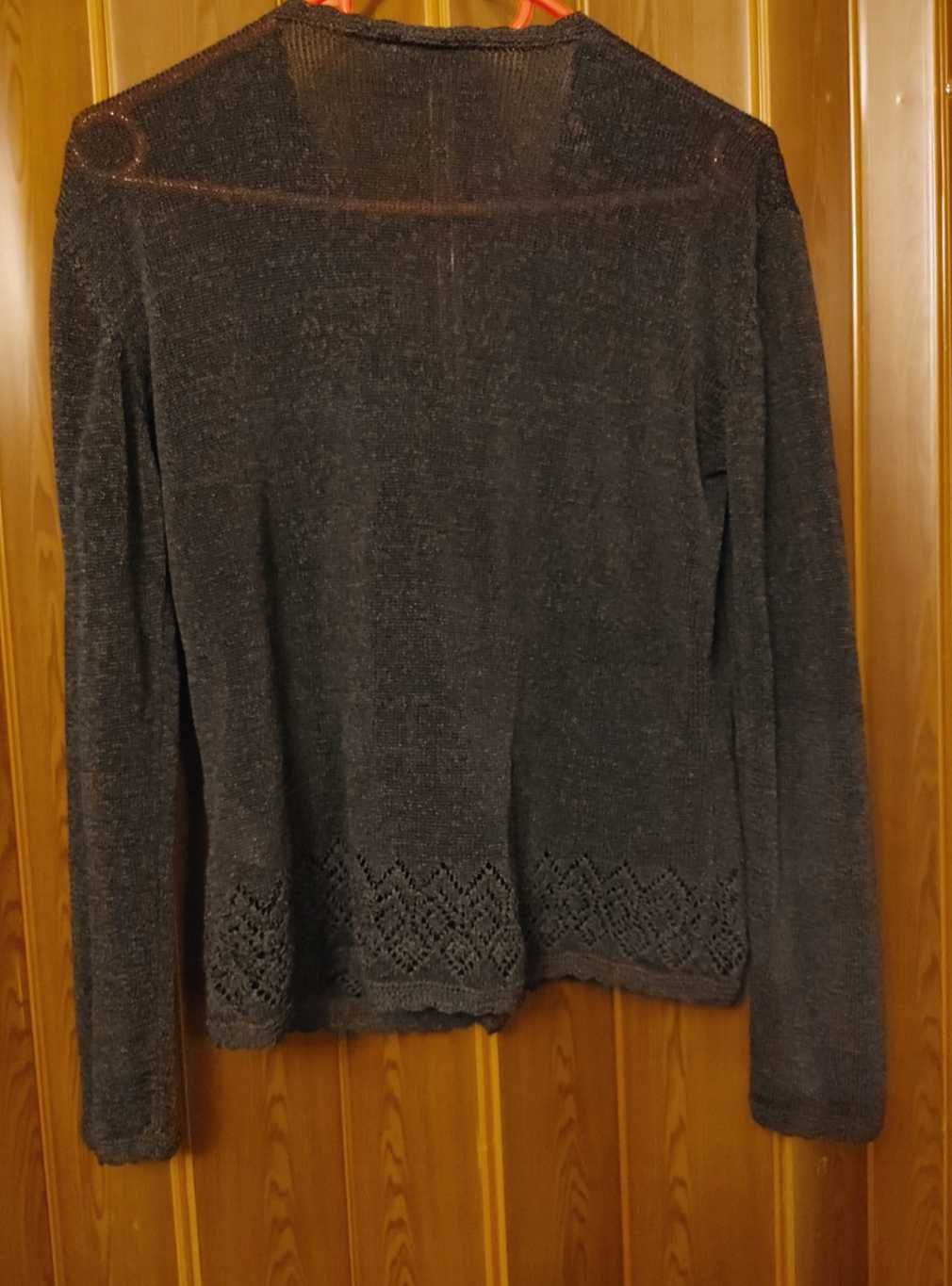 Sweter narzutka czarny lekki luźny wzorek s/m