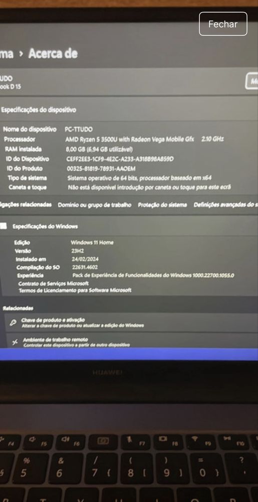 Computador Huawei Matebook 15”