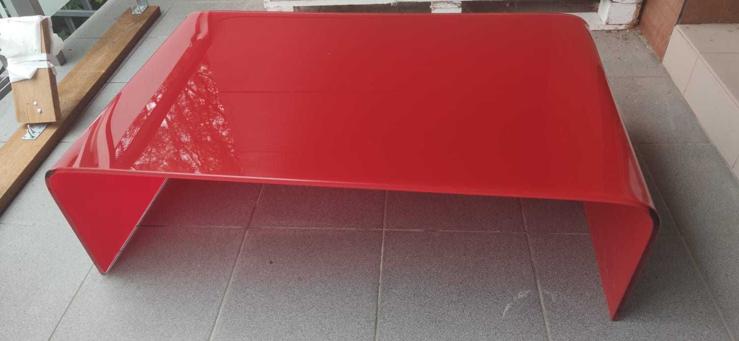 Czerwony szklany stolik kawowy - elegancki 60x100x30 PIĘKNY!